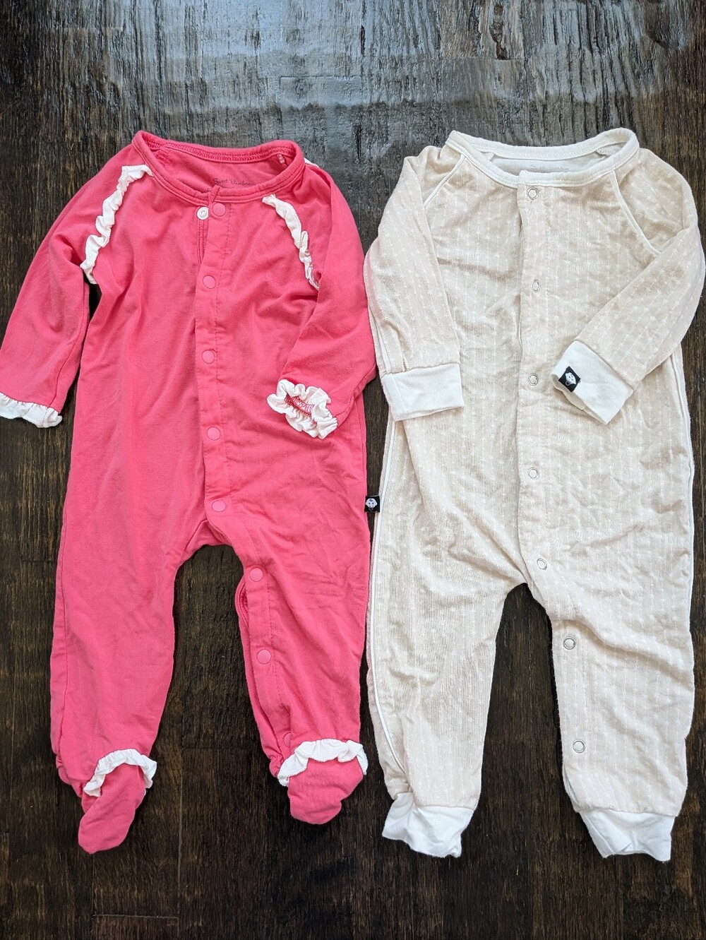 Newborn Lot (2): Sweet Bamboo Baby's One Piece Bodysuit Pink Ruffle Cream Soft